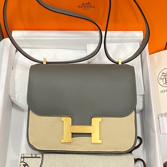 2023 Hermès CONSTANCE 18 MINI MIRROR GREY GRIS MEYER VEAU SWIFT LEATHER BAG GHW - Picture 16 of 16